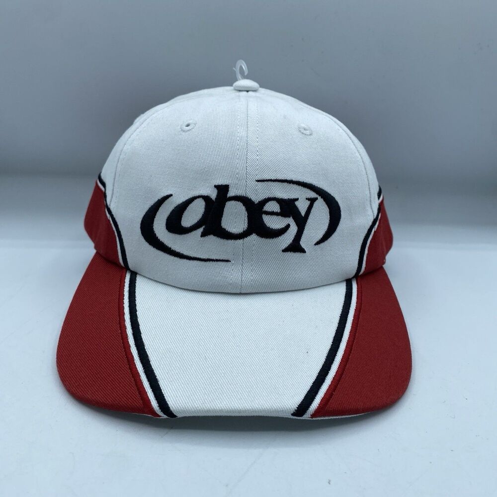 Obey Speedway 6 Panel Hat Mens OSFA Red White Strapback Hipster Y2K Casual NWOT